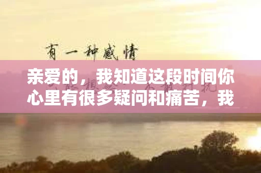 亲爱的，我知道这段时间你心里有很多疑问和痛苦，我也一样。我们在一起的时光，有欢笑也有泪水，那些美好的回忆，我永远都不会忘记。今天，我想通过这条短信，向你表达我的一些想法。