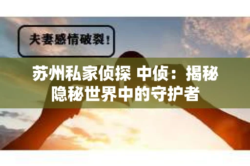 苏州私家侦探 中侦：揭秘隐秘世界中的守护者