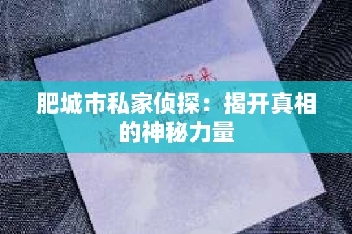 肥城市私家侦探：揭开真相的神秘力量